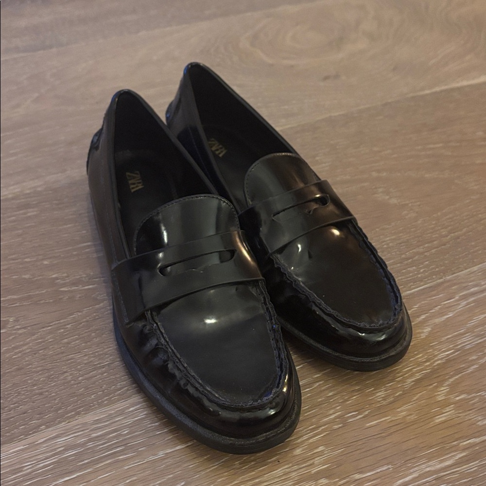 Zara Black Patent Leather Loafers